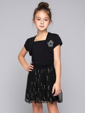 Amys Closet Fancy Party Dress Sequins Netting Attached Jacket Black Size 10